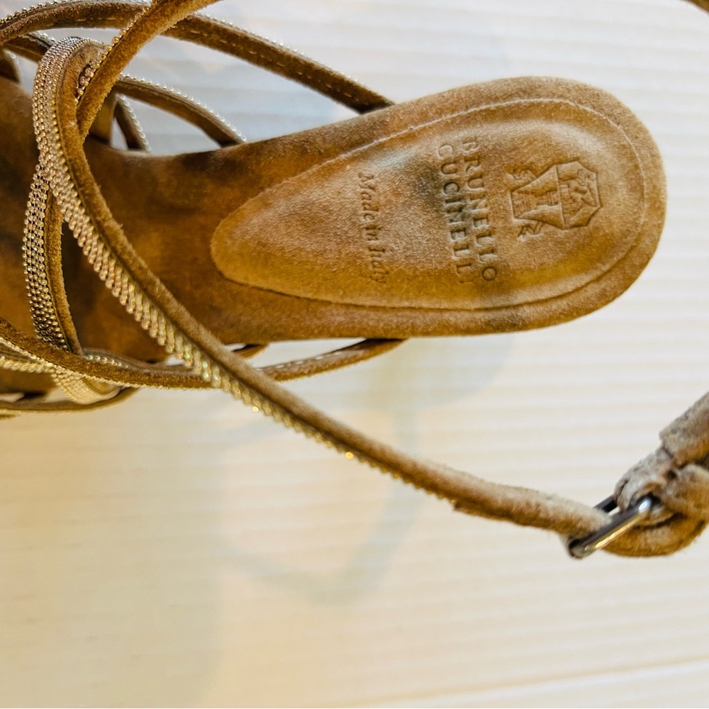 BRUNELLO CUCINELLI Monili Cage Slingback Sandal SUEDE Shoe 38 US 8 Gold NEW Box! - Picture 8 of 15